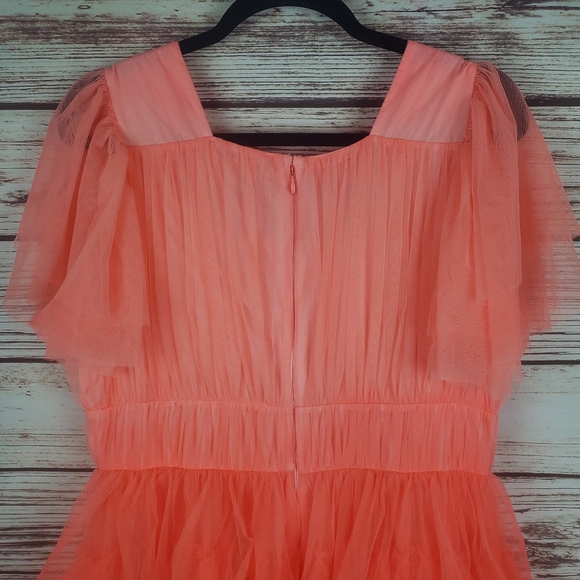 NWT Ivy City Co Womens XL La Ti Do Coral Ombre Tiered Tulle Dress Flutter Sleeve - Picture 9 of 11